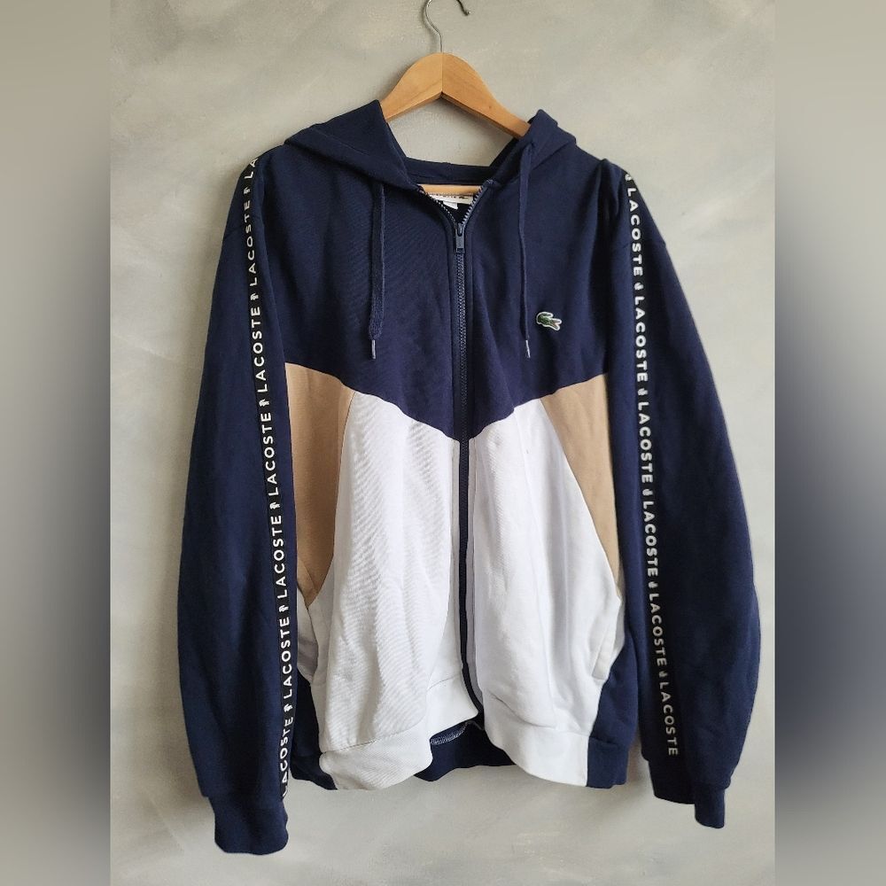 Lacoste Men’s Colorblock Lettered Fleece Zip-Up Hoodie Sz XXL